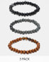 Фото #2 товара ASOS DESIGN 3 pack beaded bracelet set in black brown and grey