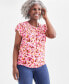 Фото #1 товара Women's Printed Smocked-Neck Knit Top, Created for Macy's