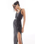 & Other Stories sleeveless midi dress with v neckline and front split in black