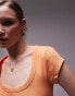 Topshop rib scoop neck cap sleeve tee in orange Оранжевый, M - EU 40-42 - фото #4