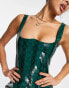 Фото #2 товара Kaiia vinyl corset detail mini dress in green snake