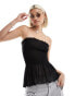 Фото #1 товара Monki mesh strapless bandeau tube top with peplum hem in black