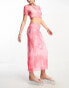 Noisy May mesh maxi skirt co-ord in pink tie dye