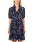 ფოტო #3 პროდუქტის Women's Printed Split-Neck Short-Sleeve Babydoll Dress