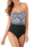 Фото #1 товара Tommy Bahama 284729 Zanzibar Zebra Stripe One-Piece Bandeau Swimsuit, Size 12