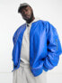 ASOS DESIGN extreme oversized leather look bomber jacket in cobalt blue