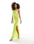 ASOS DESIGN satin asymmetric maxi dress with open back detail in lime green