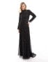 Beauut allover embellished modest maxi dress in black