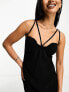 ASOS DESIGN – Maxi-Sommerkleid aus Leinen in Schwarz mit Cut-Out am Rücken und integrierten Cups