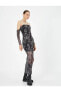 Фото #2 товара Maksi Transparan Straplez Elbise Astarlı Gotik Temalı Baskılı