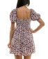 ფოტო #2 პროდუქტის Juniors' Pleat-Front Smocked-Back Puff-Sleeve Dress