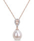 ფოტო #1 პროდუქტის Freshwater Cultured Pearl (9-9.5mm), Morganite (1/4 ct. t.w.) and Diamond-Accent 17" Necklace in 10k Rose Gold