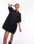 Topshop washed corduroy mini shirt dress in navy check