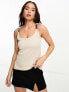 Фото #1 товара Morgan knitted cami top with gold buckle detail in beige