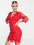 Фото #1 товара Love Triangle fitted mini dress in all over red lace