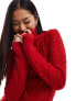 Фото #3 товара Missyempire exclusive cable knit roll neck mini jumper dress in red