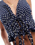 ASOS DESIGN linen look tie front sun top in polka print