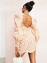 ASOS LUXE cotton mini dress with cutwork detail and embellishment in peach