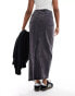 River Island wrapover waist denim maxi skirt in dark grey