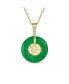 ფოტო #2 პროდუქტის Circle Round Disc Donut Good Fortune Fu Character Chinese Symbol Dyed Green Jade Disc Pendant Necklace For Women Gold Plated .925 Sterling Silver