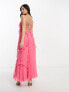 ASOS DESIGN Petite halter ruffle maxi dress with cut out detail in pink