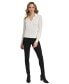 Фото #4 товара Women's Collared V-Neck Ribbed-Sleeve Sweater