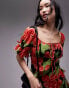 Фото #4 товара Topshop ruffle tea dress with raw seams in red floral print