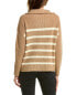 Forte Cashmere Striped Rib Mock Neck Wool & Cashmere-Blend 1/2-Zip Sweater