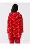 Kapüşonlu Yılbaşı Temalı Uzun Kollu Kadın Pelüş Pijama Üst