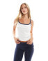 Pieces wellness contrast trim scoop vest top in white and navy