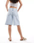 Pimkie longline bermuda denim shorts in blue bleach wash