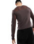 Фото #3 товара ASOS DESIGN muscle fit long sleeve t-shirt in brown mesh with cut and sew panels