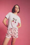 Fall In Love Disney Mickey & Minnie Kısa Kollu Şortlu Pijama Takımı B3650axpn149