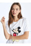 Bisiklet Yaka Mickey Mouse Baskılı Kısa Kollu Kadın Pijama Takımı