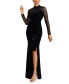 Фото #7 товара Women's Sheer-Sleeve Velvet Leg-Slit Gown