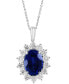 Фото #3 товара EFFY® Lab Grown Sapphire (6-1/5 ct. t.w.) & Lab Grown Diamond (2-1/20 ct. t.w.) Halo 18" Pendant Necklace in 14k White Gold