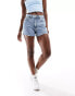 Hollister high rise mom short in acid wash blue