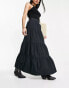 Miss Selfridge poplin tiered maxi skirt in black Черный, 32 - фото #4