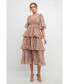 Women's Floral Smocked Ruffle Tiered Midi Dress