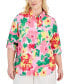 Фото #1 товара Plus Size Linen Floral-Print Roll-Tab Shirt, Created for Macy's