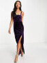Фото #4 товара ASOS DESIGN cami ruched velvet midi dress in dark purple