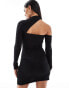 ASOS DESIGN slashed shoulder mini dress with highneck detail in black