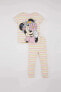 Фото #1 товара Kız Bebek Disney Mickey & Minnie Kısa Kollu Fitilli Kaşkorse Kısa Kollu Pijama Takımı