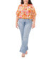 Фото #2 товара Plus Size Pintucked Floral Print Flutter Sleeve Top