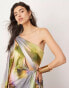 Фото #3 товара ASOS EDITION satin one shoulder flare sleeve maxi dress with ruched waist detail in blurred floral