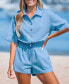 ფოტო #4 პროდუქტის Women's Collared Waist Tie Romper