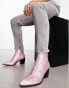 ASOS DESIGN heeled chelsea boots in pink faux leather with diamante detail