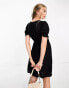 Monki mini smock dress with puff sleeves in black