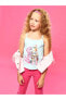 LCW Kids Kare Yaka Barbie Baskılı Kız Çocuk Atlet