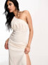 Фото #2 товара ASOS DESIGN asymmetric ruched bust soft a-line midi dress in ivory blush
